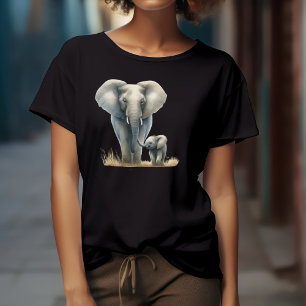 African Elephant and Baby in Watercolor Tri-Blend Shirt