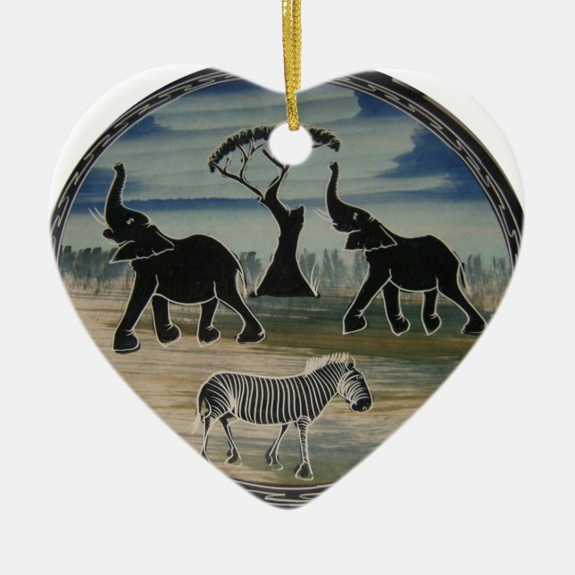 African Elephant Art Print Ceramic Ornament (Front)
