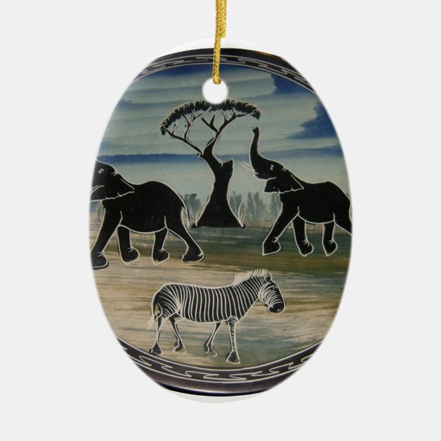 African Elephant Art Print Ceramic Ornament (Front)