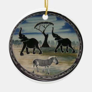 African Elephant Art Print Ceramic Ornament