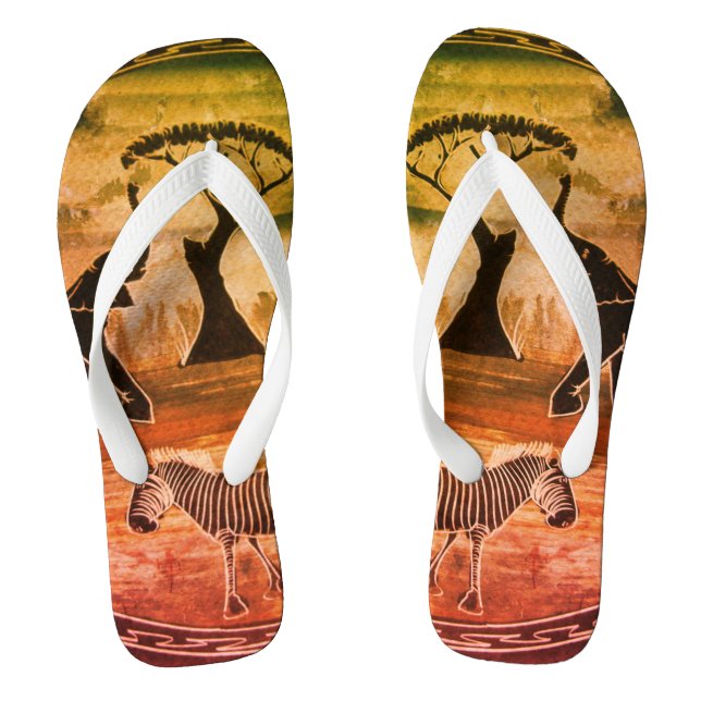 African Elephant Art Print Flip Flops (Footbed)