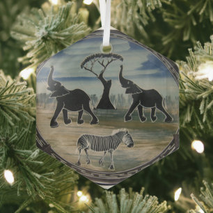 African Elephant Art Print Glass Ornament