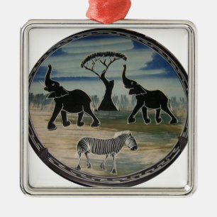 African Elephant Art Print Metal Ornament