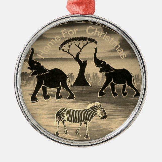 African Elephant Art Print Metal Ornament (Front)