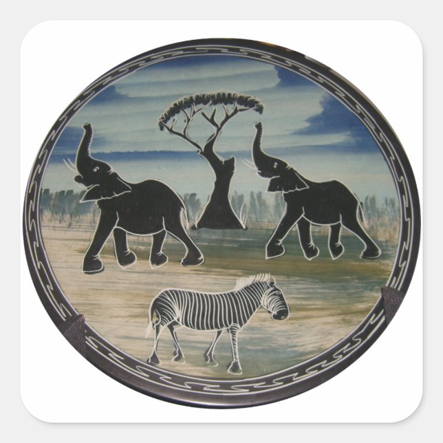 African Elephant Art Print Square Sticker (Front)
