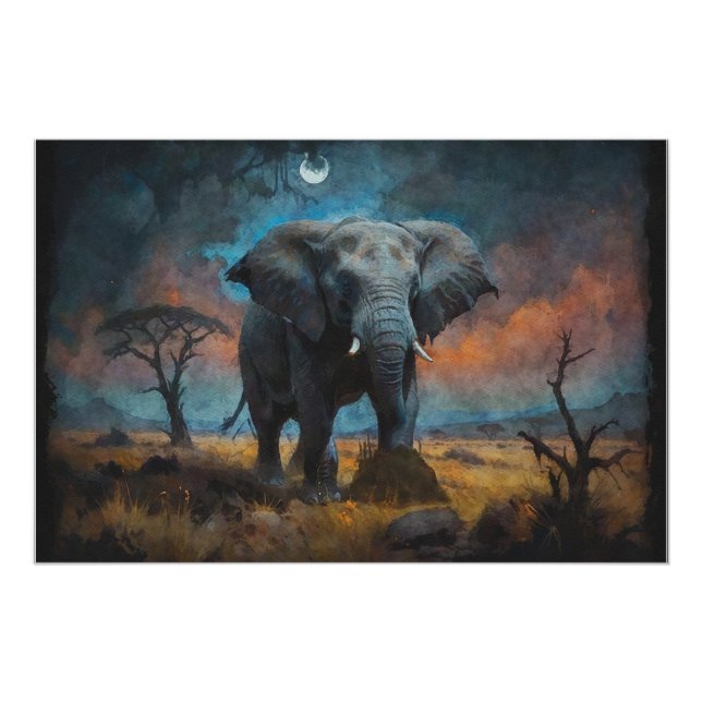 African Elephant at Dusk Poster (Front)