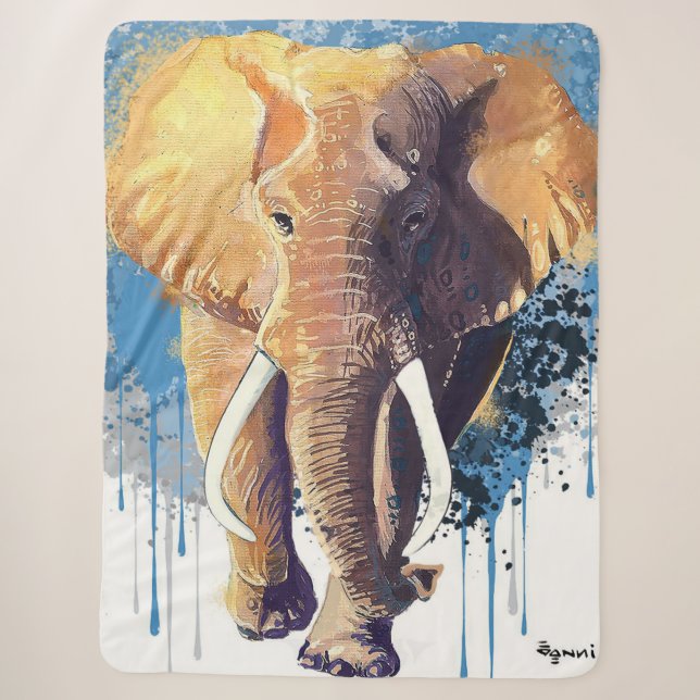 African Elephant Design | Wildlife Animal  Sherpa Blanket (Front)