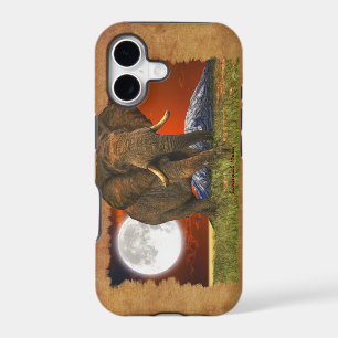 African Elephant & Moon II Cell Phone Case