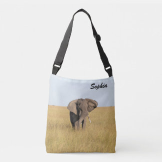 African Elephant Natural Setting Personalize Name Crossbody Bag