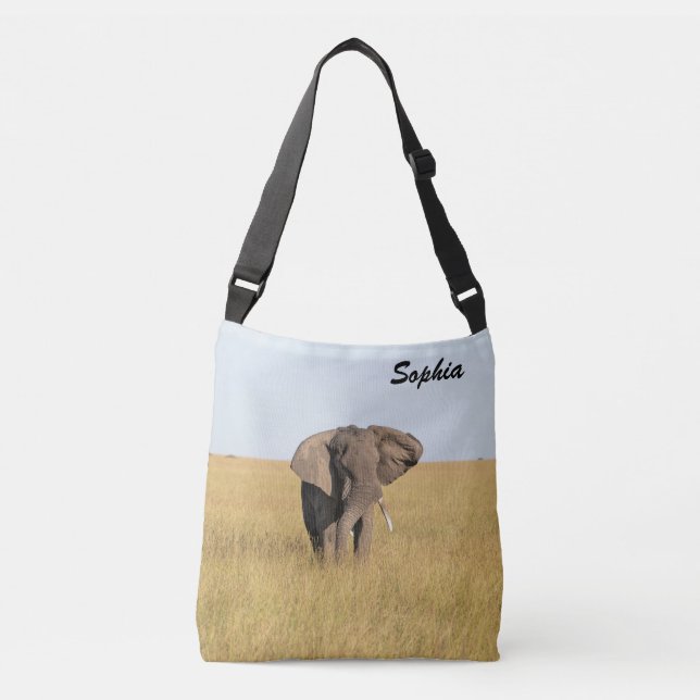 African Elephant Natural Setting Personalize Name Crossbody Bag (Front)