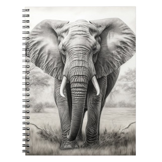 African Elephant Pencil Drawing   Notebook (Front)