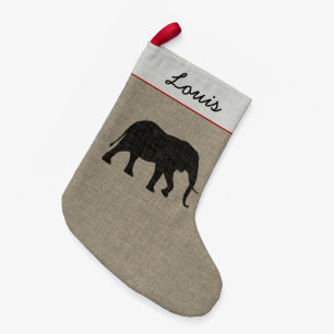 African Elephant Silhouette   Faux Linen Small Christmas Stocking