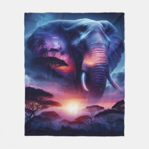 African Elephant Silhouette Sunset Safari Fleece Blanket