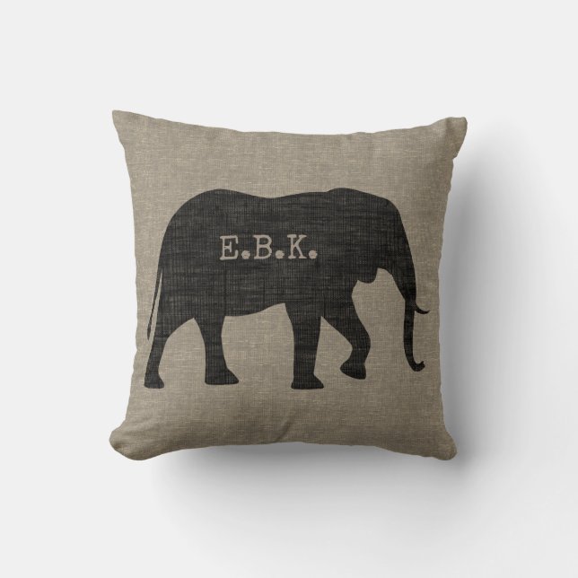 African Elephant Silhouette with Custom Text Throw Pillow (Front)