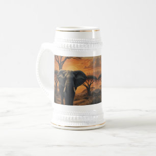 African Elephant Sunset Wildlife Art Beer Stein