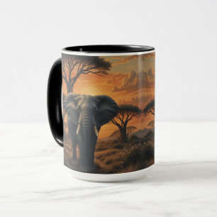 African Elephant Sunset Wildlife Art Mug