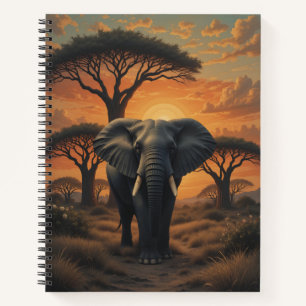 African Elephant Sunset Wildlife Art Notebook