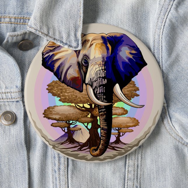 African Elephant Surreal Portrait  6 Inch Round Button (In Situ)
