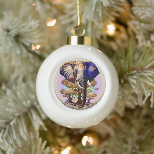 African Elephant Surreal Portrait  Ceramic Ball Christmas Ornament (Tree)