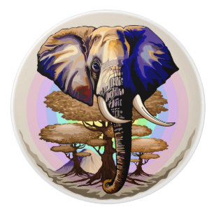 African Elephant Surreal Portrait  Ceramic Knob