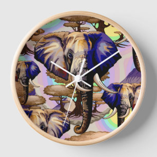 African Elephant Surreal Portrait  Clock