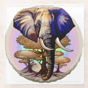 African Elephant Surreal Portrait Glass Coaster