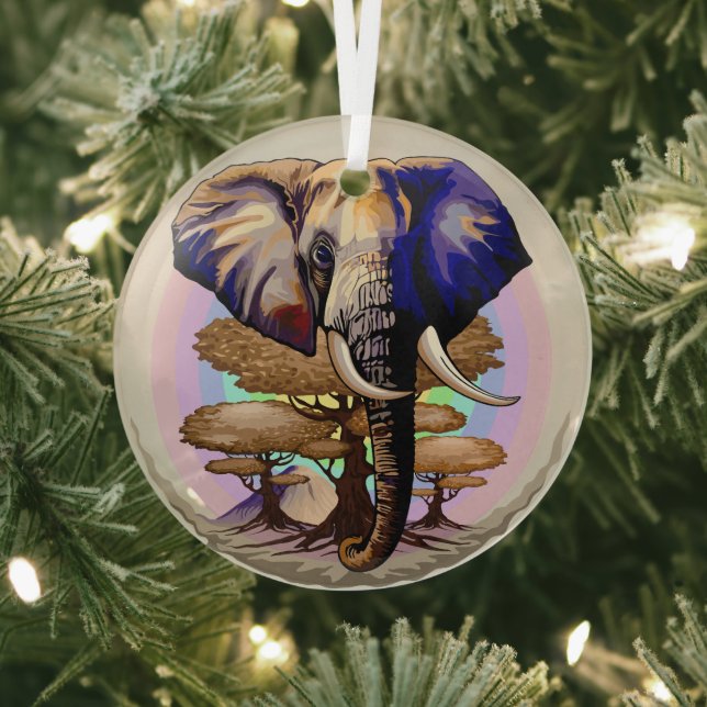 African Elephant Surreal Portrait  Glass Ornament (Insitu)