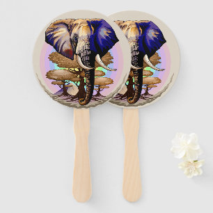African Elephant Surreal Portrait  Hand Fan
