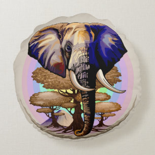 African Elephant Surreal Portrait  Round Pillow