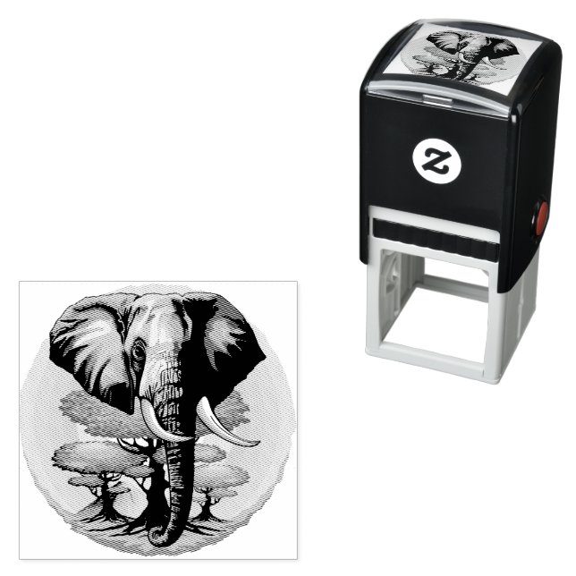 African Elephant Surreal Portrait  Self-inking Stamp (In Situ)