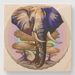 African Elephant Surreal Portrait  Stone Coaster