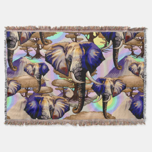 African Elephant Surreal Portrait Throw Blanket