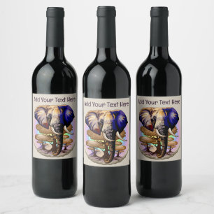 African Elephant Surreal Portrait Wine Label