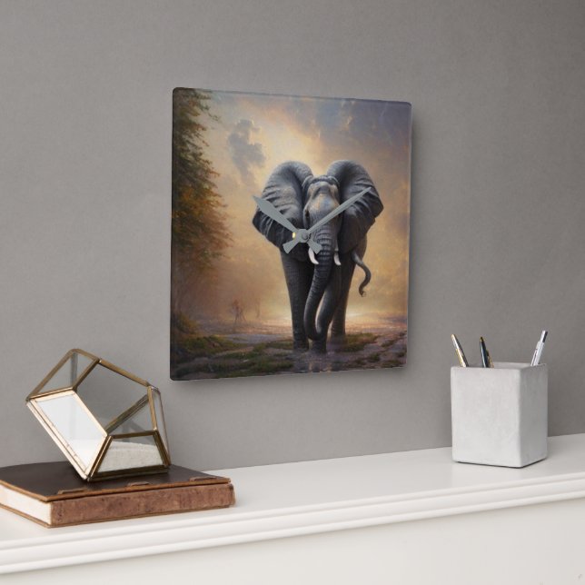 African Elephant-The King- Square Wall Clock (Office)