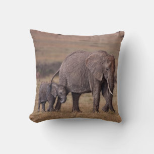 African Elephant with Baby Throw Pillow