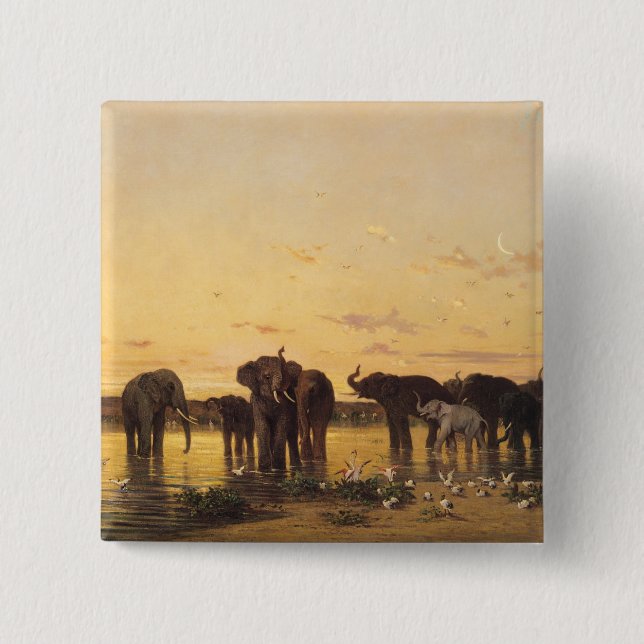 African Elephants 2 Inch Square Button (Front)