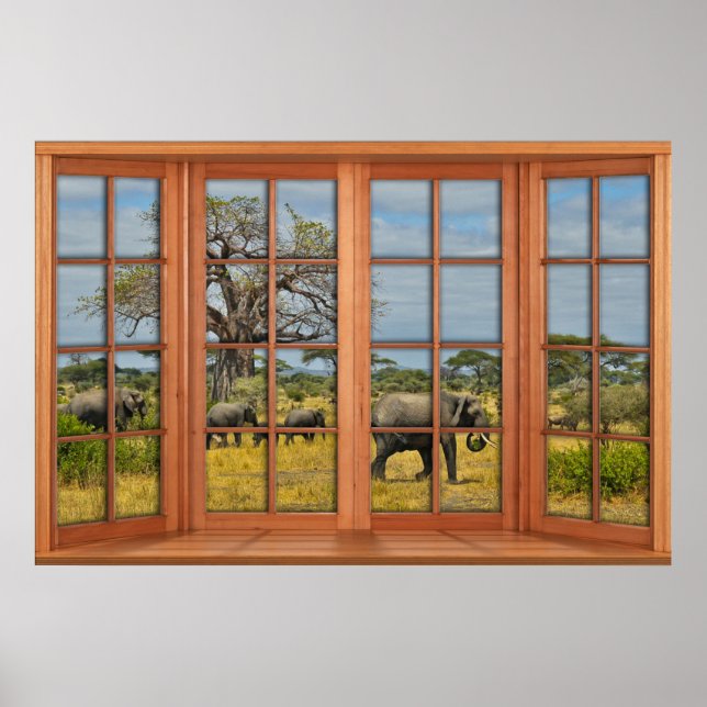 African Elephants Bay Window Illusion Poster (Front)