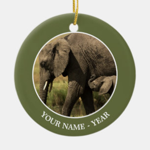 African Elephants Ceramic Ornament