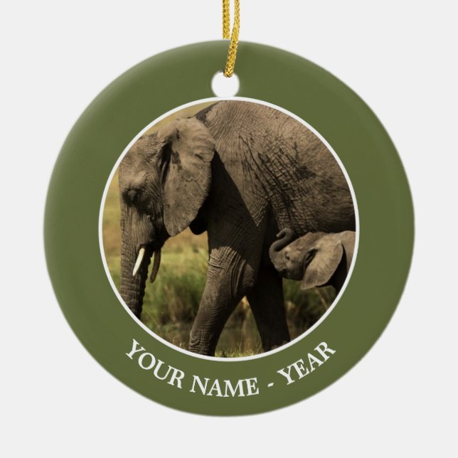African Elephants Ceramic Ornament (Front)