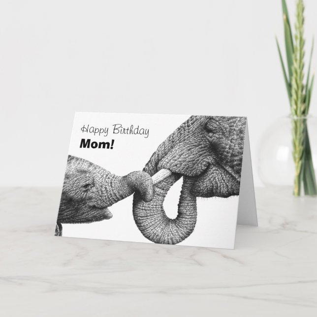 African Elephants Happy Birthday Mom Card (Front)