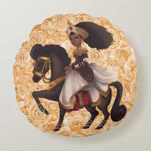 African Equestrian Princess Round Cotton Pillow