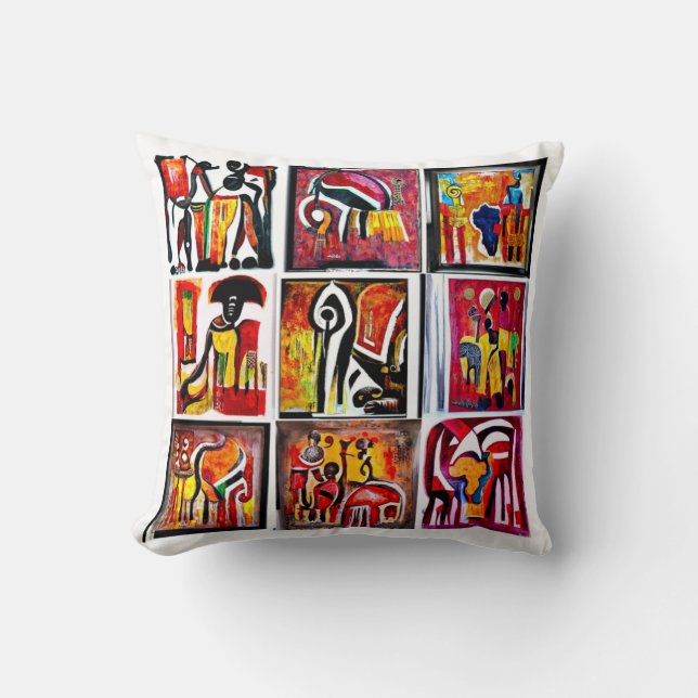 African Ethnic Art Abstract Painting Throw Pillow (Front)