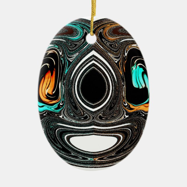 African Ethnic Doodle Zebra textured Art Print Ceramic Ornament (Front)