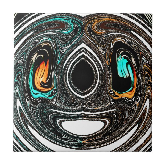 African Ethnic Doodle Zebra textured Art Print Tile (Front)