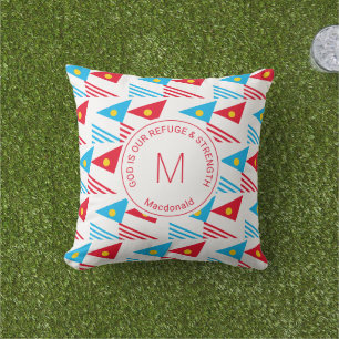 African Ethnic Geometric Triangles Monogram  Outdoor Pillow