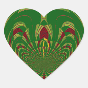 African Ethnic Green Floral Motif Pattern Design Heart Sticker