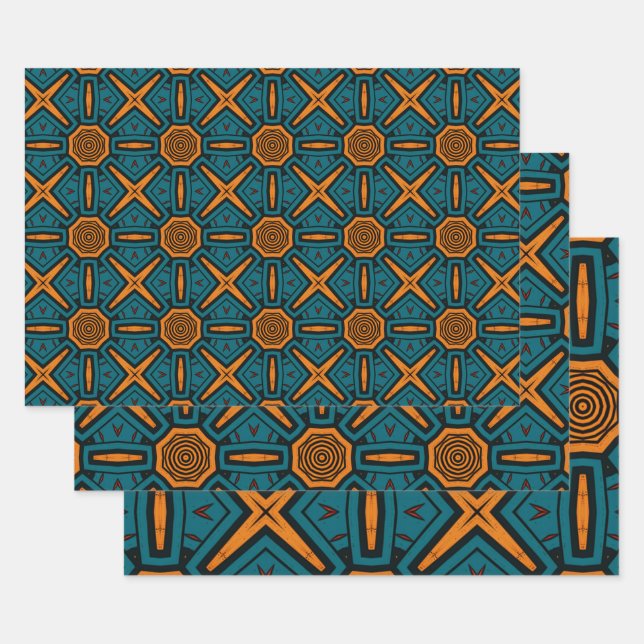 African Ethnic Inspired Pattern No11 Wrapping Paper Sheet (Set)