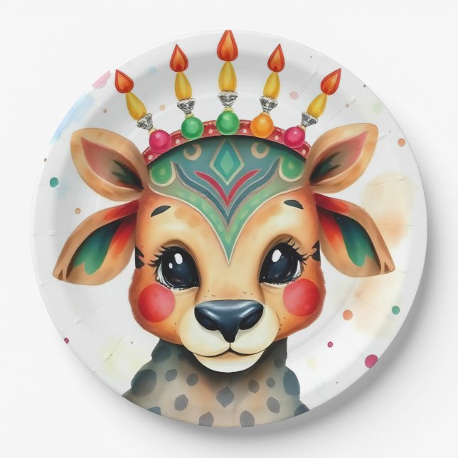 African ethnic Kwanzaa Wild Animals in Disguise Paper Plate (Front)