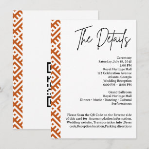 African Ethnic Pattern Border QR  Wedding Detail Enclosure Card
