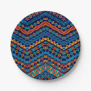 African ethnic pattern funky colors paper plate